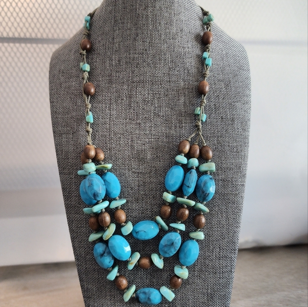Robert Rose Chunky Statement Necklace Turquoise B… - image 1